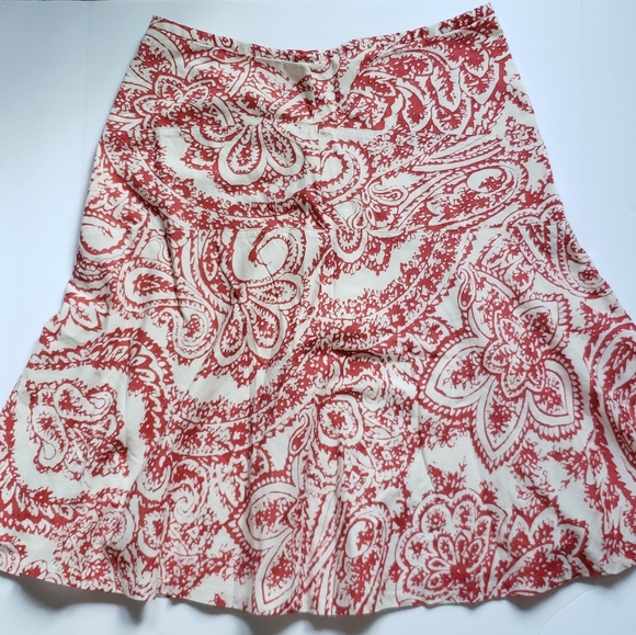 GAP Floral Print Midi Skirt Women's Size 10 Red and Cream Flowy 100% Cotton - Picture 1 of 11